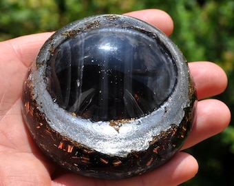 BANDED BLACK OBSIDIAN Dome Orgonite® Orgone Generator® with Silver, emf Harmonizer