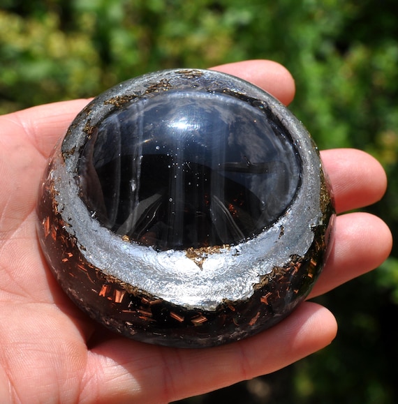 BANDED BLACK OBSIDIAN Dome Orgonite® Orgone Generator® with Silver, emf Harmonizer