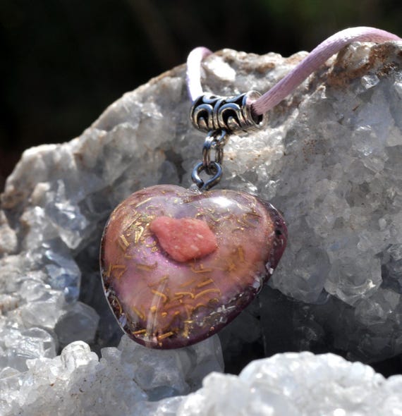 Norwegian Thulite Heart Pendant – Pink Crystal, Love & Heart Energy, Orgonite Necklace