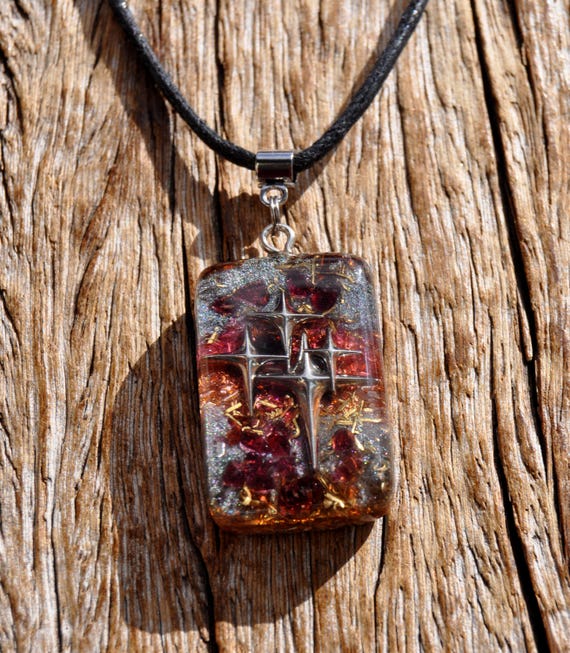 RED GARNET Celestial Starseed Pendant Orgonite® Rectangle Shape Unisex