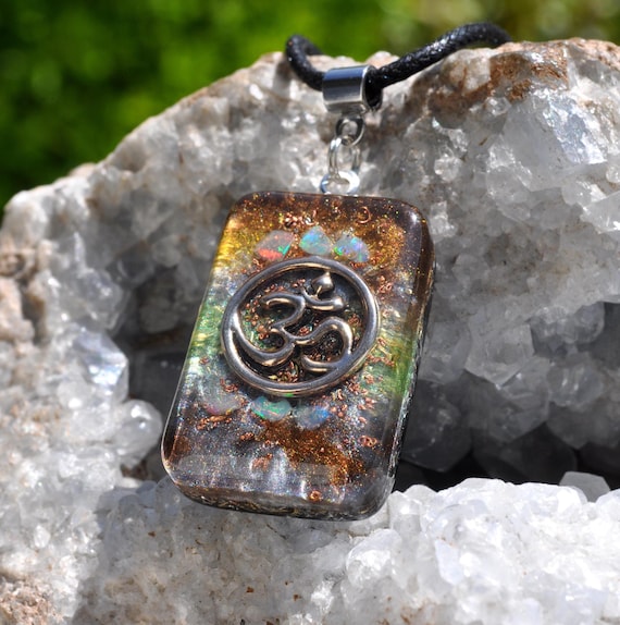 AUM Welo Opal Orgonite® Pendant: Handmade Unisex Necklace