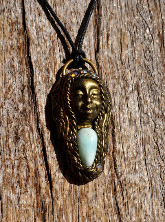 ANDEAN OPAL Goddess Pendant Necklace, Clay Gemstone Necklace