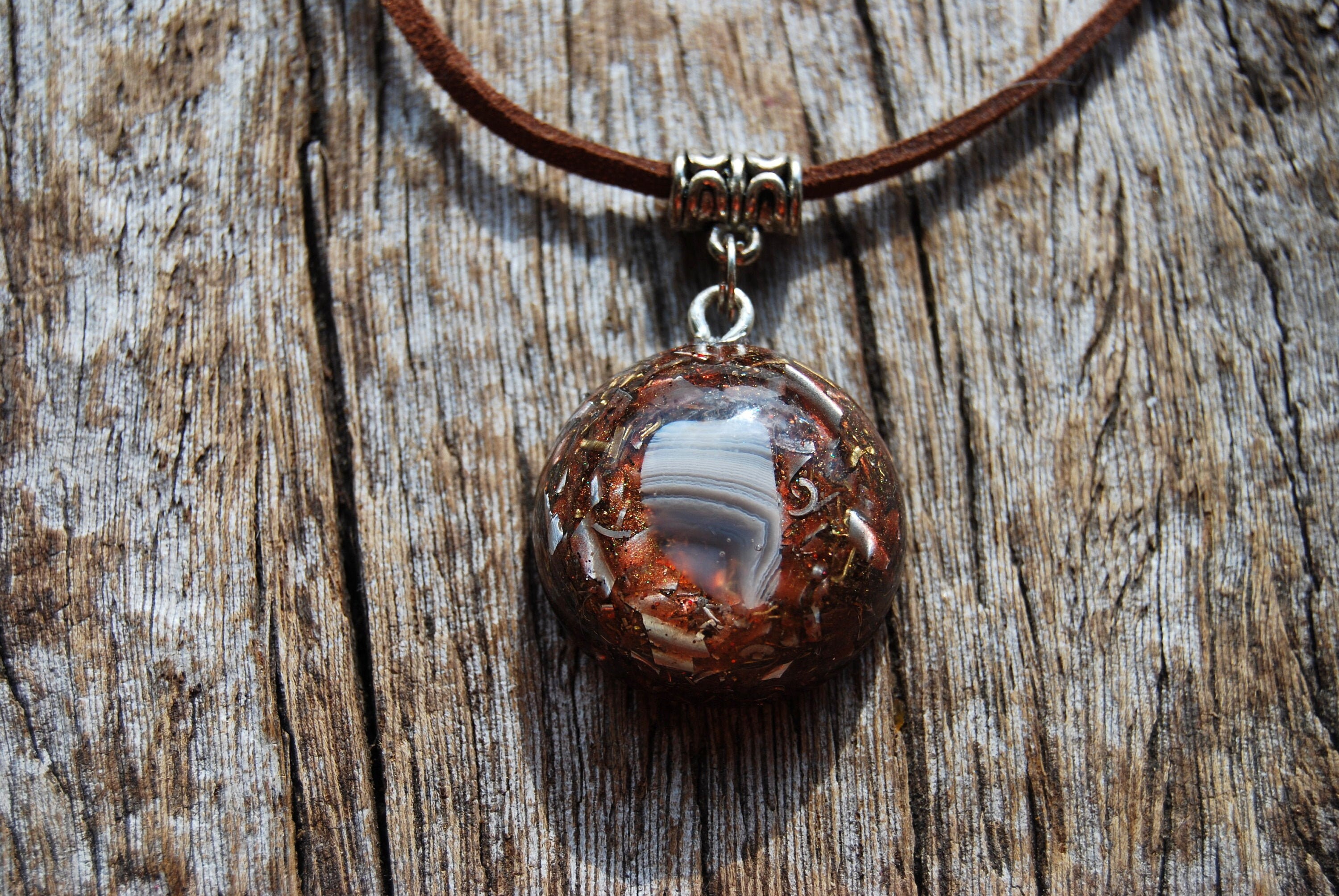 Orgonite necklace with botswuana agate