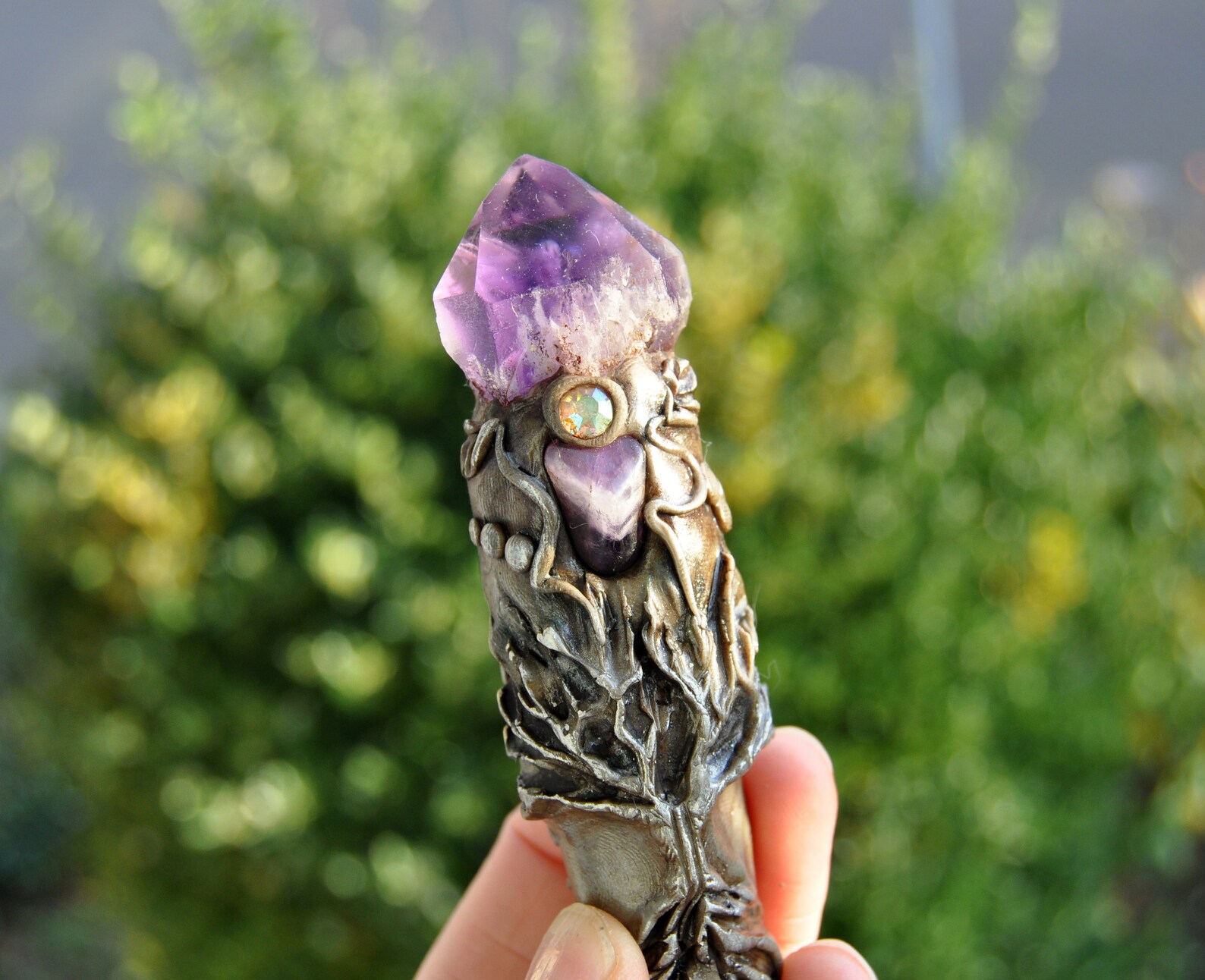 Amethyst Crystal Wand With Tree of Life Handsculpted Clay Etsy