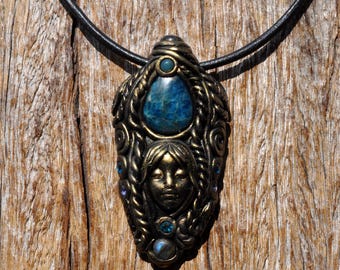 Goddess Pendant with Blue Apatite and Labradorite – One of a Kind