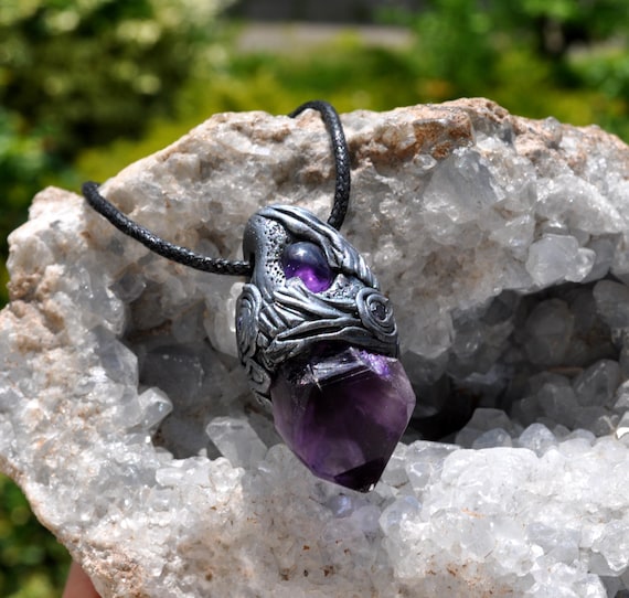 Amethyst point pendant for Calm and Clarity with adjustable necklace cord - Free Delivery