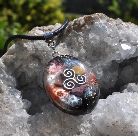 TRISKELION with MOOKAITE JASPER Orgonite® Orgone Pendant Necklace Oval Shape - Unisex