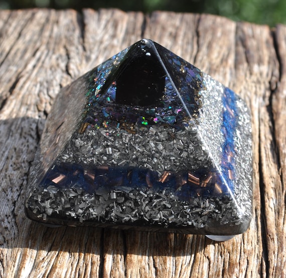 Black Tourmaline Orgonite® Pyramid - Orgone Generator® EMF Protection, 101 grams, 3.56Oz.