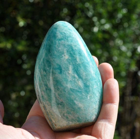 A AMAZONITE Flame Sculpture Freeform  264 grams - 9.31 Oz  Polished Freestanding