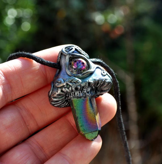 Titanium Quartz Mushroom Pendant Necklace