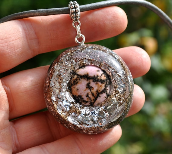 RODOCHROSITE with Silver Orgonite Orgone Pendant Necklace