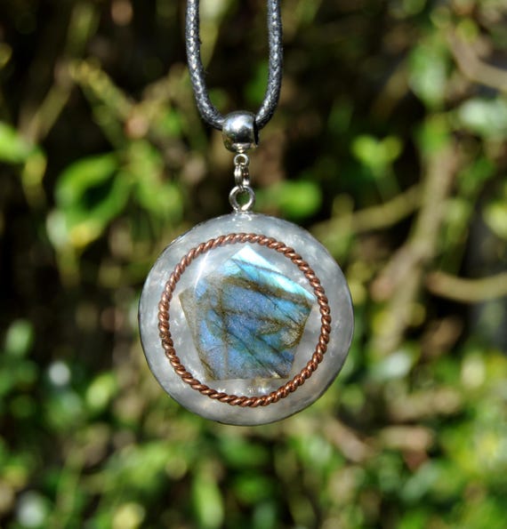 TENSOR Ring PENTAGON Labradorite Orgonite® Pendant EMF Cleanser Protection Necklace -  Unisex