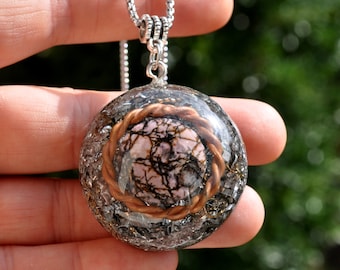 RHODOCHROSITE Orgone Orgonite® Pendant Necklace with Copper Tensor Ring - Love and Balance  - Unisex