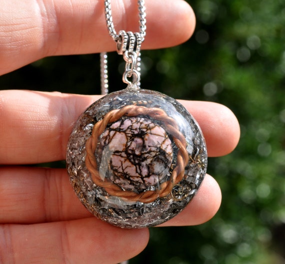 RHODOCHROSITE Orgone Orgonite® Pendant Necklace with Copper Tensor Ring - Love and Balance  - Unisex