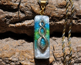 White Blue Green EMF Harmonizer Orgonite® Orgone Pendant Necklace