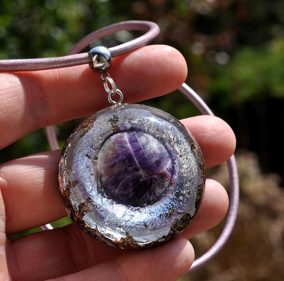 AMETHYST Orgone pendant Orgonite® Necklace with Silver -  Unisex