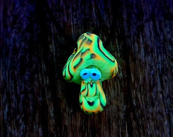 Handsculpted UV Mushroom Pendant UV Active Psychedelic Blacklight Necklace