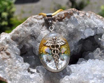KUNDALINI CADUCEUS Emf Harmonizer Orgonite® Multicolor Pendant Necklace with Welo Opals