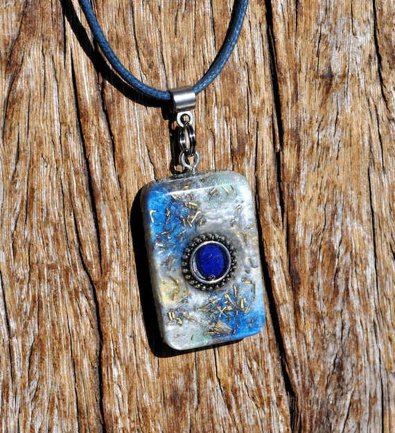 Lapis Lazuli Orgonite Pendant – EMF Protection Crystal Necklace – Men’s Unisex Jewelry