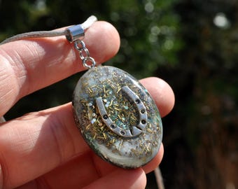 Horseshoe Luck Orgonite Necklace Protection Charm EMF Energy Crystal Pendant