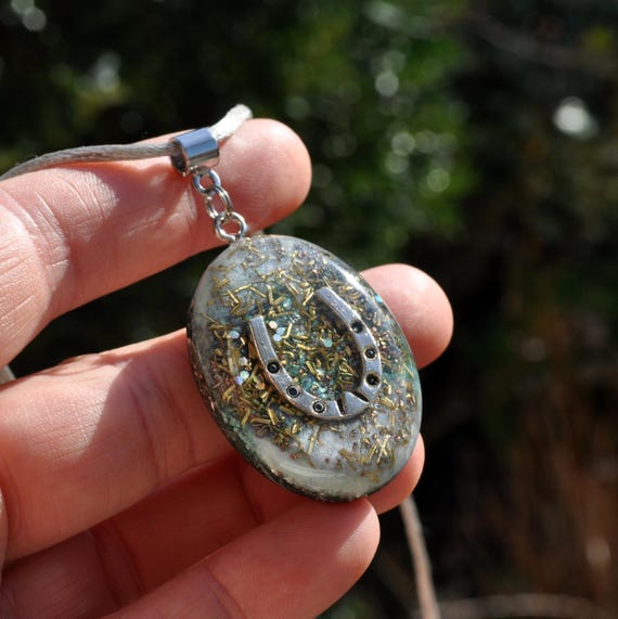 Horseshoe Luck Orgonite Necklace Protection Charm EMF Energy Crystal Pendant