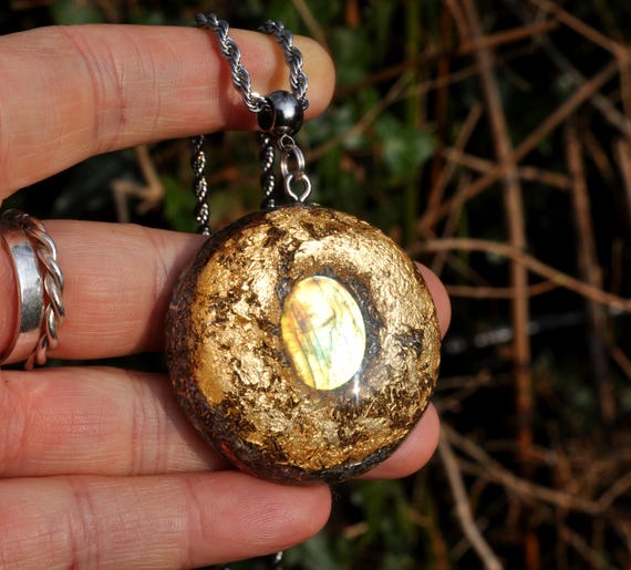 Labradorite with 24k Gold Orgonite® Pendant Necklace, EMF Protection 5g Unisex
