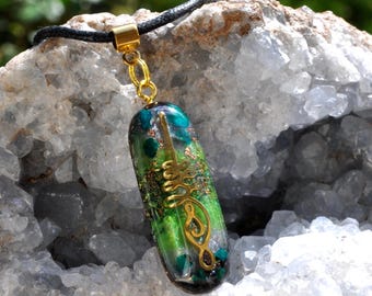 Unalome Pendant with Dioptase Orgonite® with Multicolor Background - Unisex