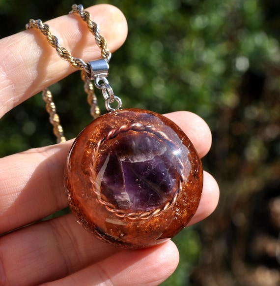 TENSOR RING AMETHYST Orgone Orgonite® Pendant Necklace with Copper Tensor Ring  - Unisex