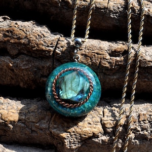 TENSOR Ring PENTAGON Labradorite Orgonite® Pendant EMF Cleanser Protection Necklace -  Unisex