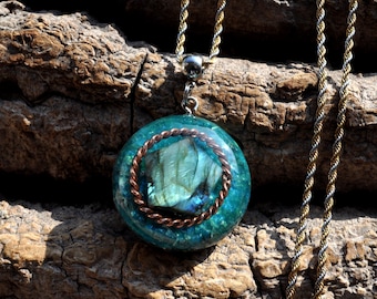 TENSOR Ring PENTAGON Labradorite Orgonite® Pendant EMF Cleanser Protection Necklace -  Unisex