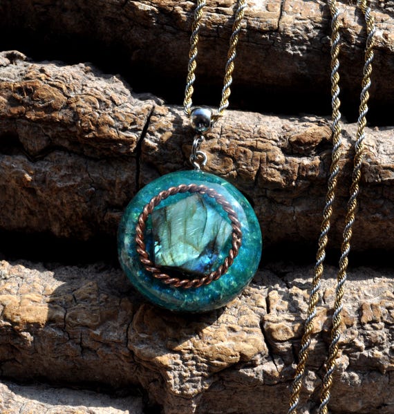 TENSOR Ring PENTAGON Labradorite Orgonite® Pendant EMF Cleanser Protection Necklace -  Unisex
