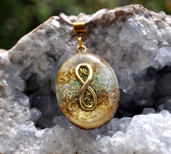 Oval Orgonite Pendant Necklace with Crystals and Infinity Symbol