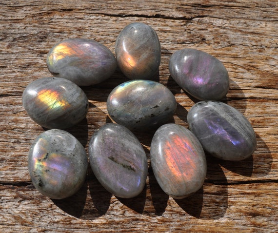 PURPLE Labradorite Pebbles - ONE Small Sunset Labradorite Palm Stones - 3cm - 1.2"-  Each Crystal