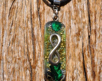 Silk Malachite INFINITY Pendant Orgonite® Lemniscate Orgone Necklace for Energy Healing & Protection