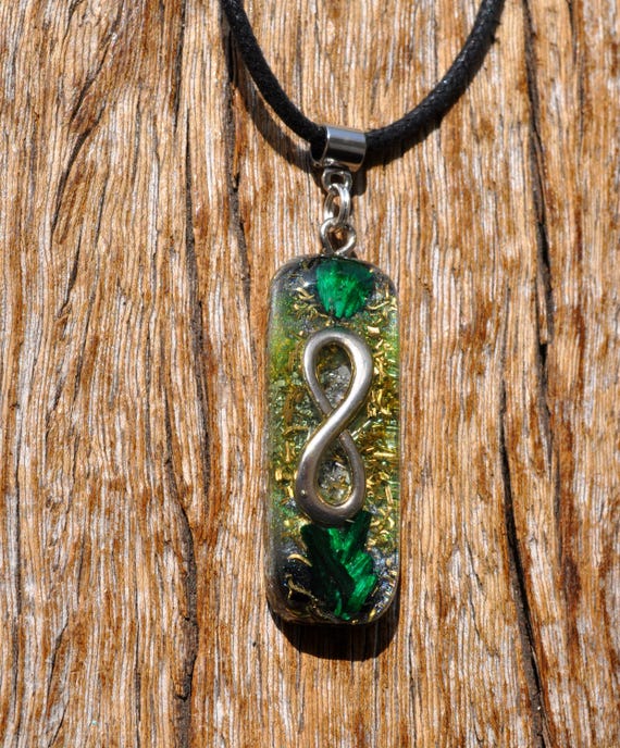 Silk Malachite INFINITY Pendant Orgonite® Lemniscate Orgone Necklace for Energy Healing & Protection
