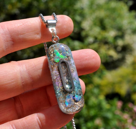 Oblong Raw Opal Orgonite® Pendant - Crystal Energy Jewelry