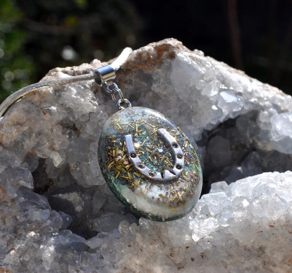 Horseshoe Luck Orgonite Necklace Protection Charm EMF Energy Crystal Pendant