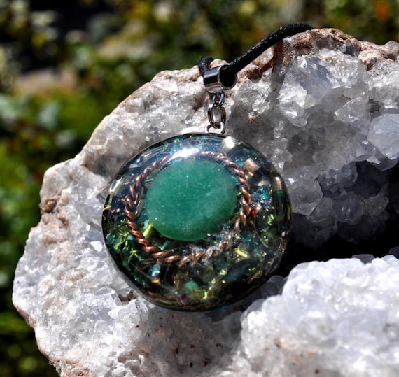 Green Aventurine TENSOR Ring Orgone Art Orgonite® Pendant EMF Cleanser Protection Necklace Unisex