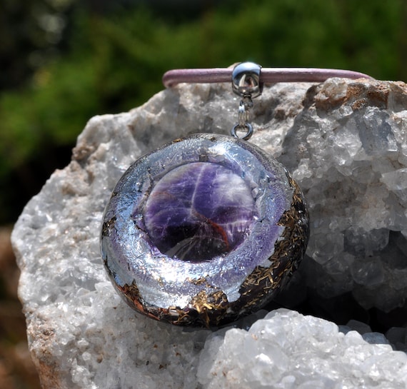 AMETHYST Orgone pendant Orgonite® Necklace with Silver -  Unisex
