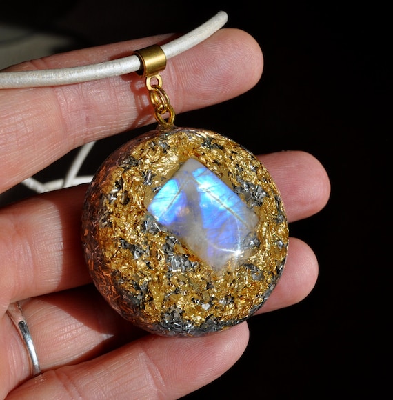 BLUE Moonstone Orgonite® Pendant Necklace - EMF Harmonizer Cleanser