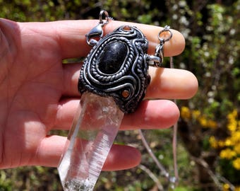 LEMURIAN with GREENLAND NUUMMITE Quartz Wand - Crystal Healing Tool