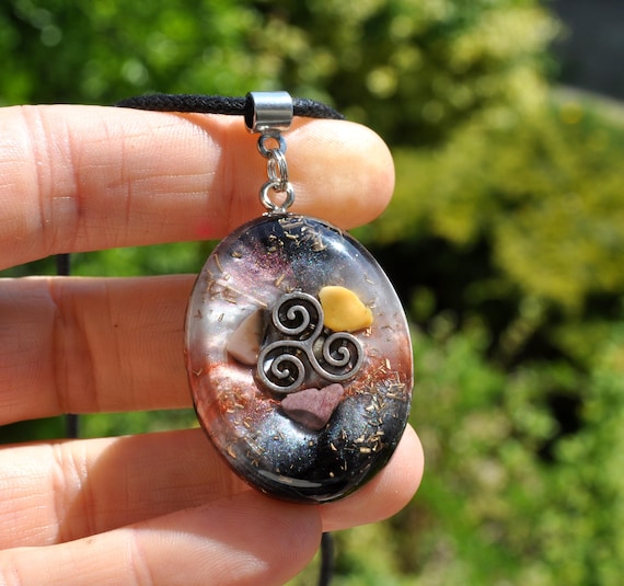 TRISKELION with MOOKAITE JASPER Orgonite® Orgone Pendant Necklace Oval Shape - Unisex
