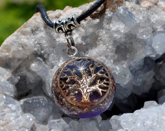 Amethyst Tree of Life Orgone Orgonite Pendant Necklace