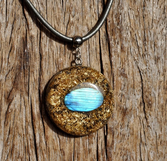 Flash Labradorite with 24k Gold Orgonite® Pendant Necklace, EMF Protection 5g Unisex
