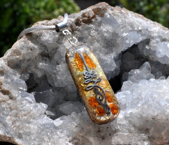 Unalome Pendant with orange Kyanite | EMF Protection and Healing Energy Jewelry