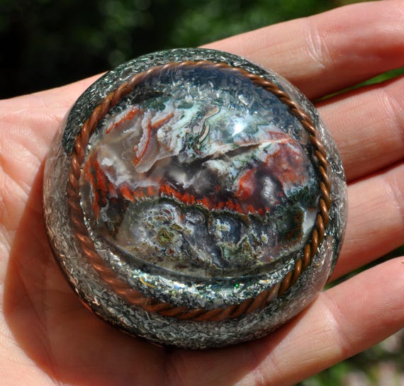 AA TURKISH AGATE Orgonite® Dome with Copper Tensor Ring - Emf Harmonizer Positive Orgone Generator® - Rare
