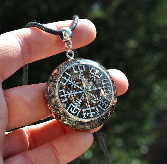 Vegvísir Compass Orgonite® Necklace with Elite Shungite, Unisex EMF Protection Pendant