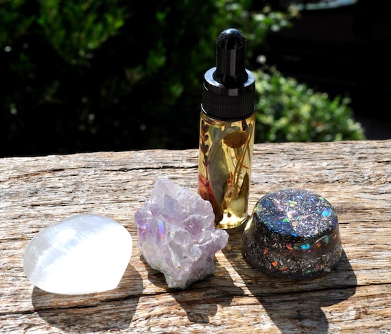 Handmade Selenite & Amethyst Orgonite Set - Spiritual Gift