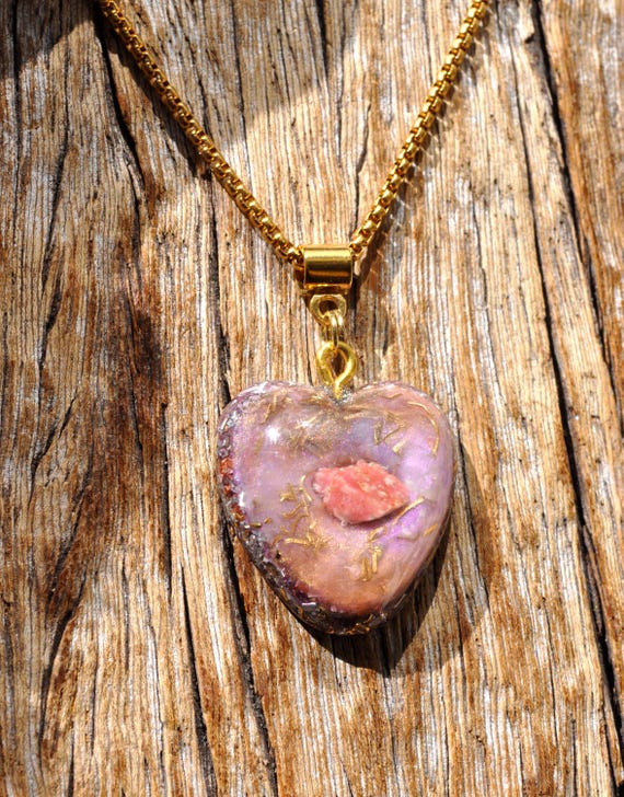 Norwegian Thulite Heart Pendant – Pink Crystal, Love & Heart Energy, Orgonite Necklace