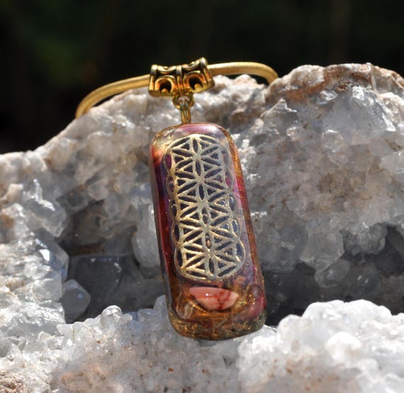 MOOKAITE JASPER Flower of Life Pattern Design Orgonite® Necklace  - FREE Shipping !